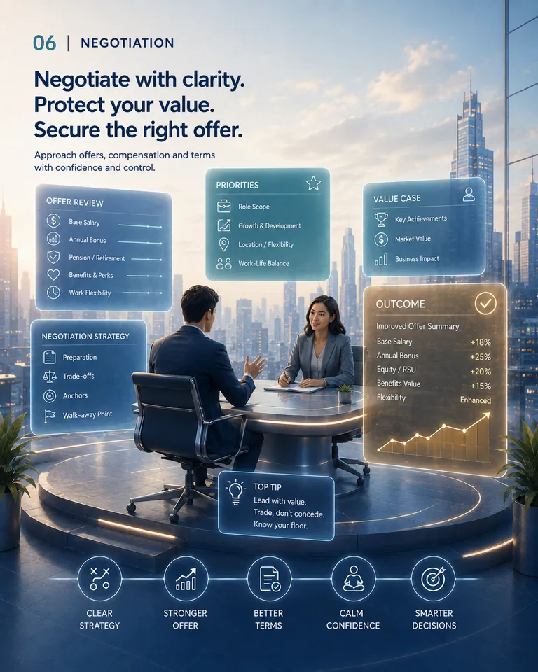 Career OS MOVE Stage 6 offer negotiation artwork.