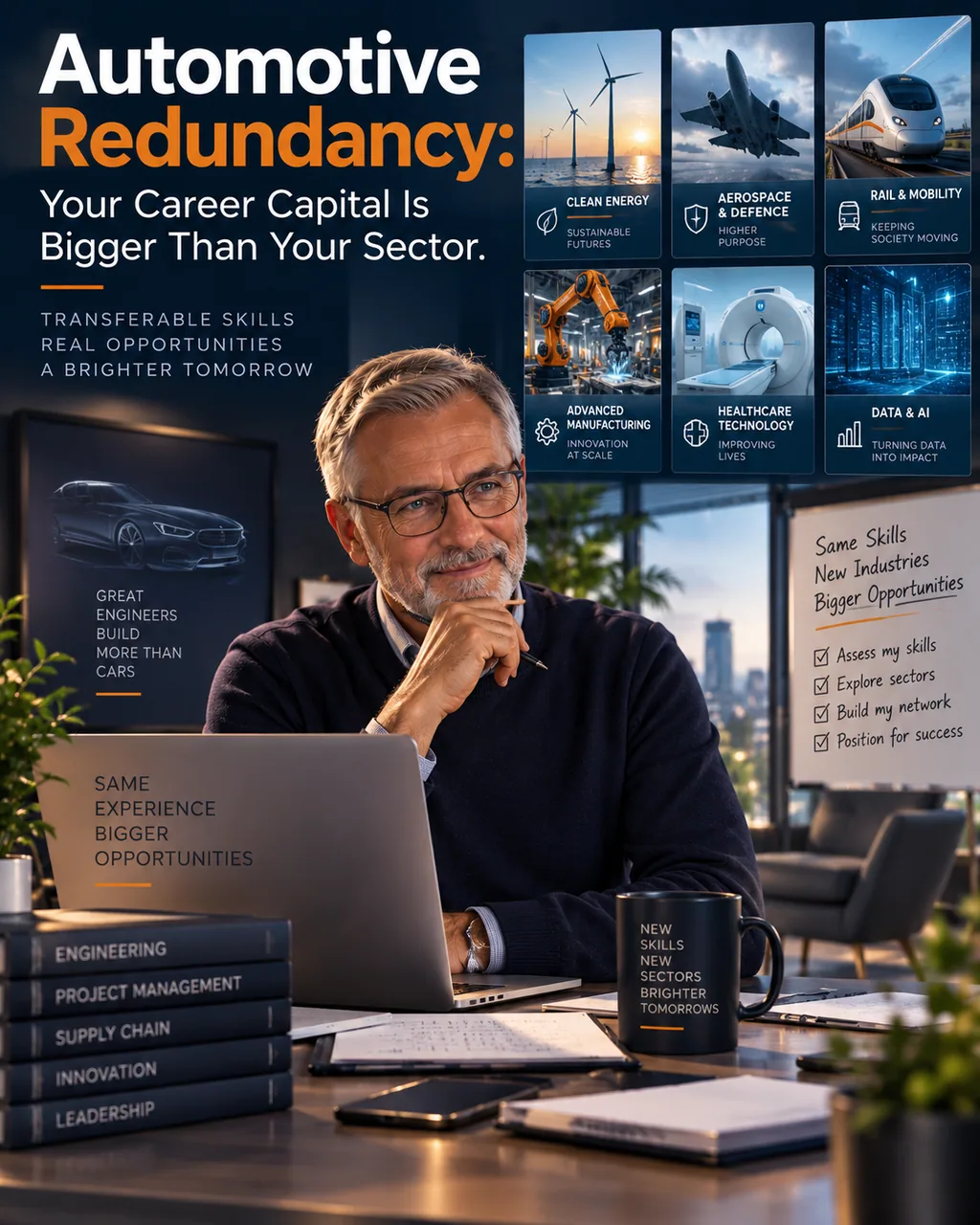 Experienced automotive professional mapping transferable career capital after redundancy.