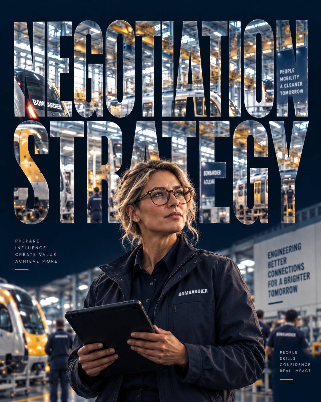 Rail engineer in a train manufacturing facility preparing a negotiation strategy before responding to a job offer.