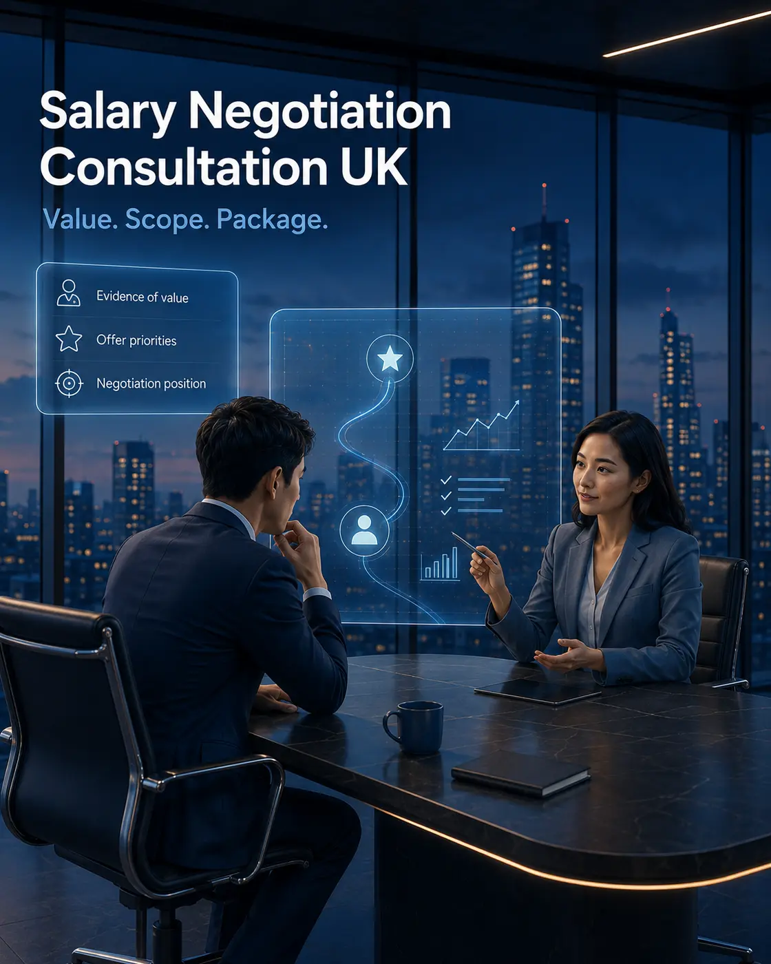 A senior technical professional and consultant reviewing offer value, role scope and negotiation priorities.