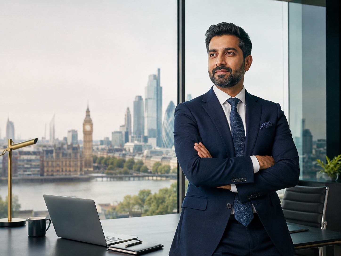 Professional in a London office reviewing employer research data on screen