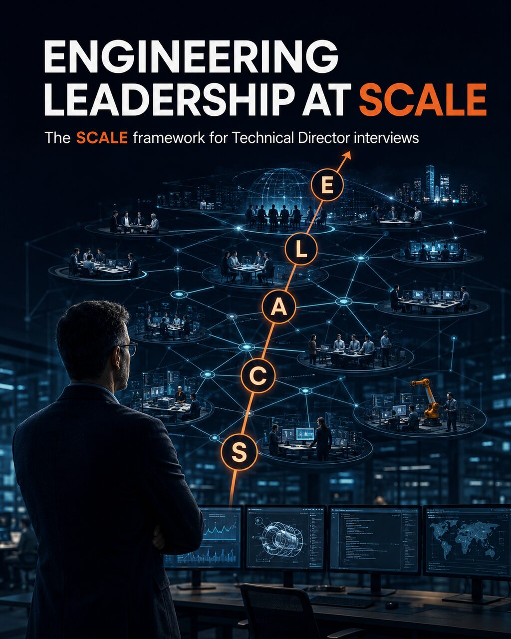 Senior engineering leader assessing interconnected global technical teams using the SCALE organisational framework for a Technical Director interview.