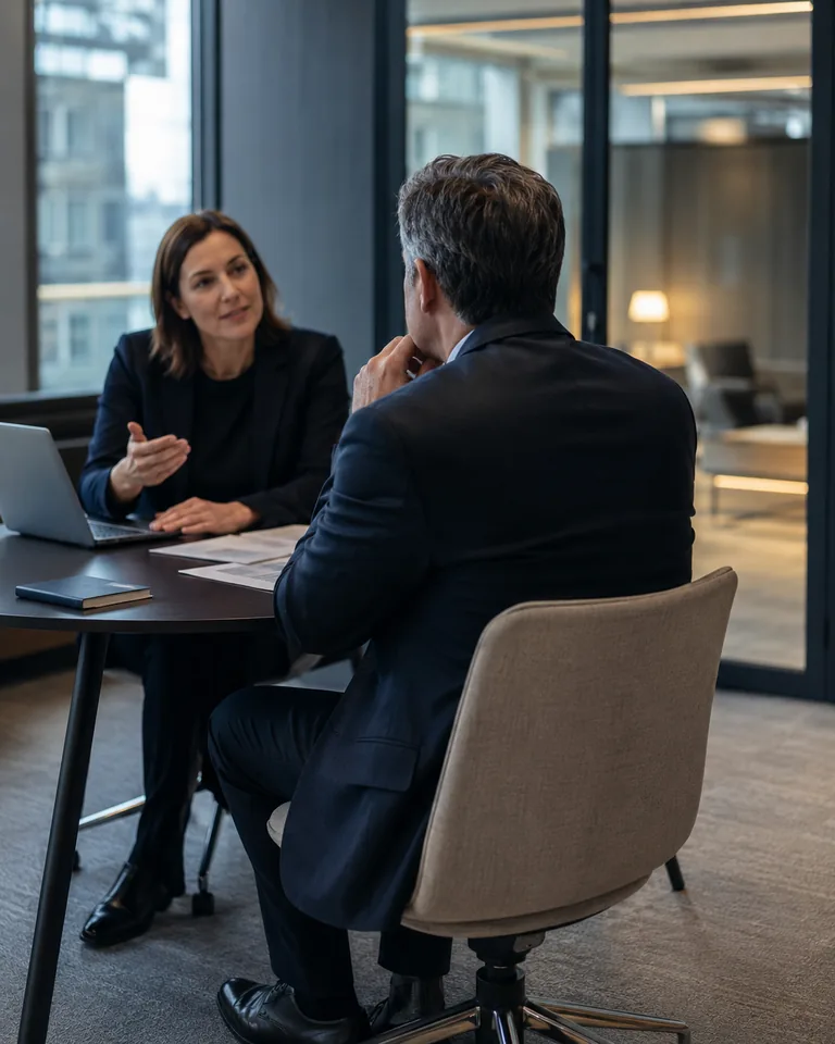 One-to-one career consulting conversation focused on positioning and communicating value.
