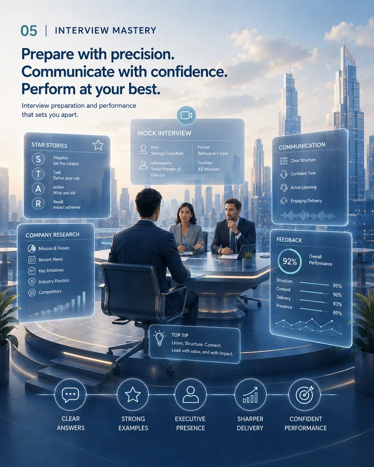 Career OS MOVE Stage 5 interview mastery artwork.