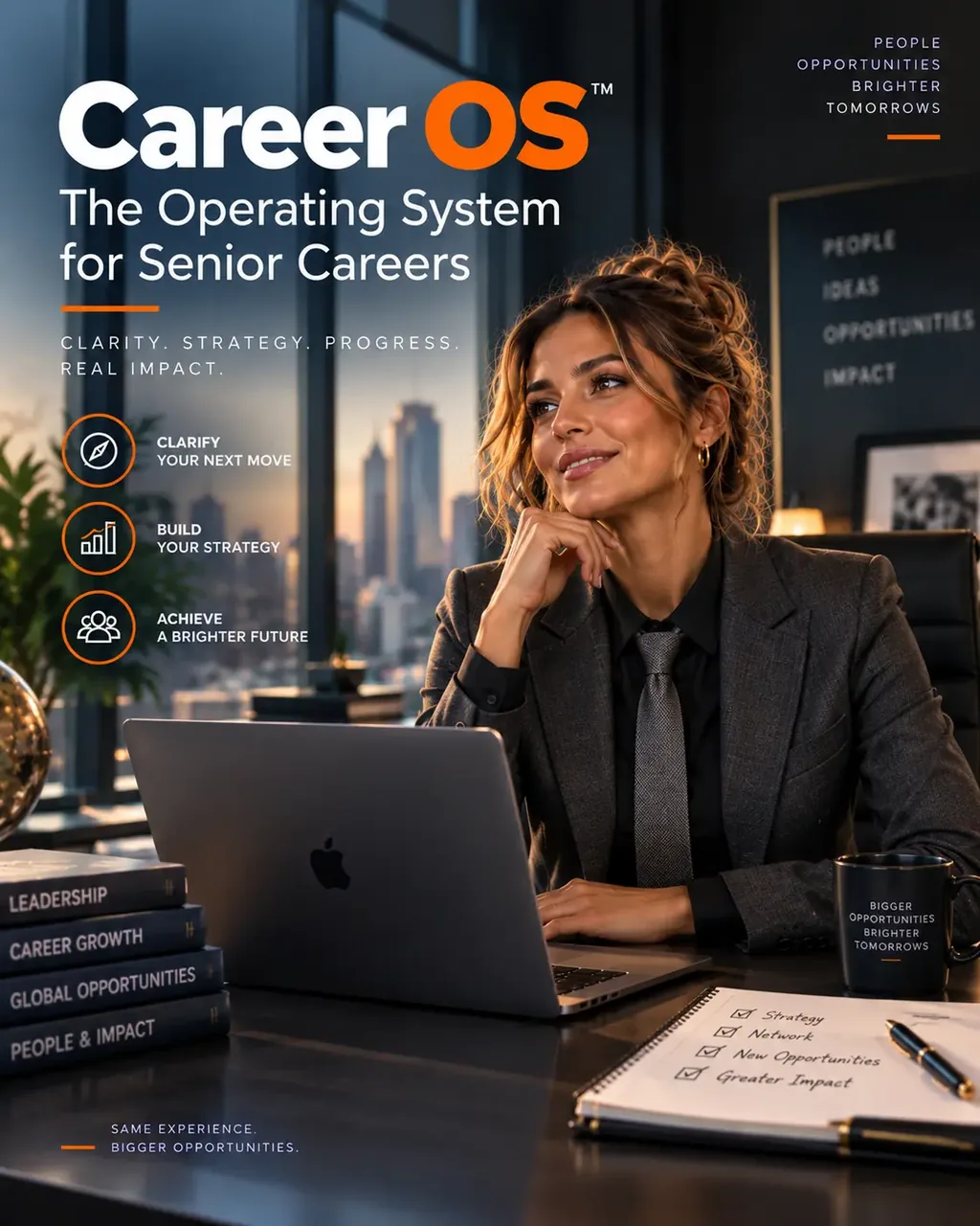 Senior professional using Career OS to connect career clarity, positioning, evidence and execution.