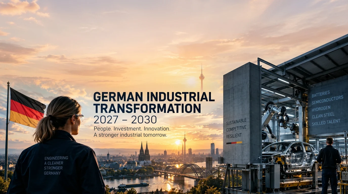 German industrial transformation and STEM labour outlook briefing artwork.